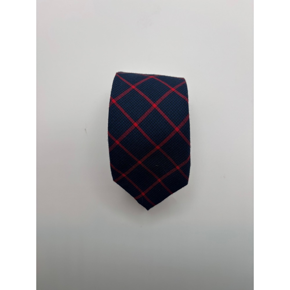 Original Penguin Navy Blue Red Windowpane Plaid 100% Cotton Necktie Tie 1873